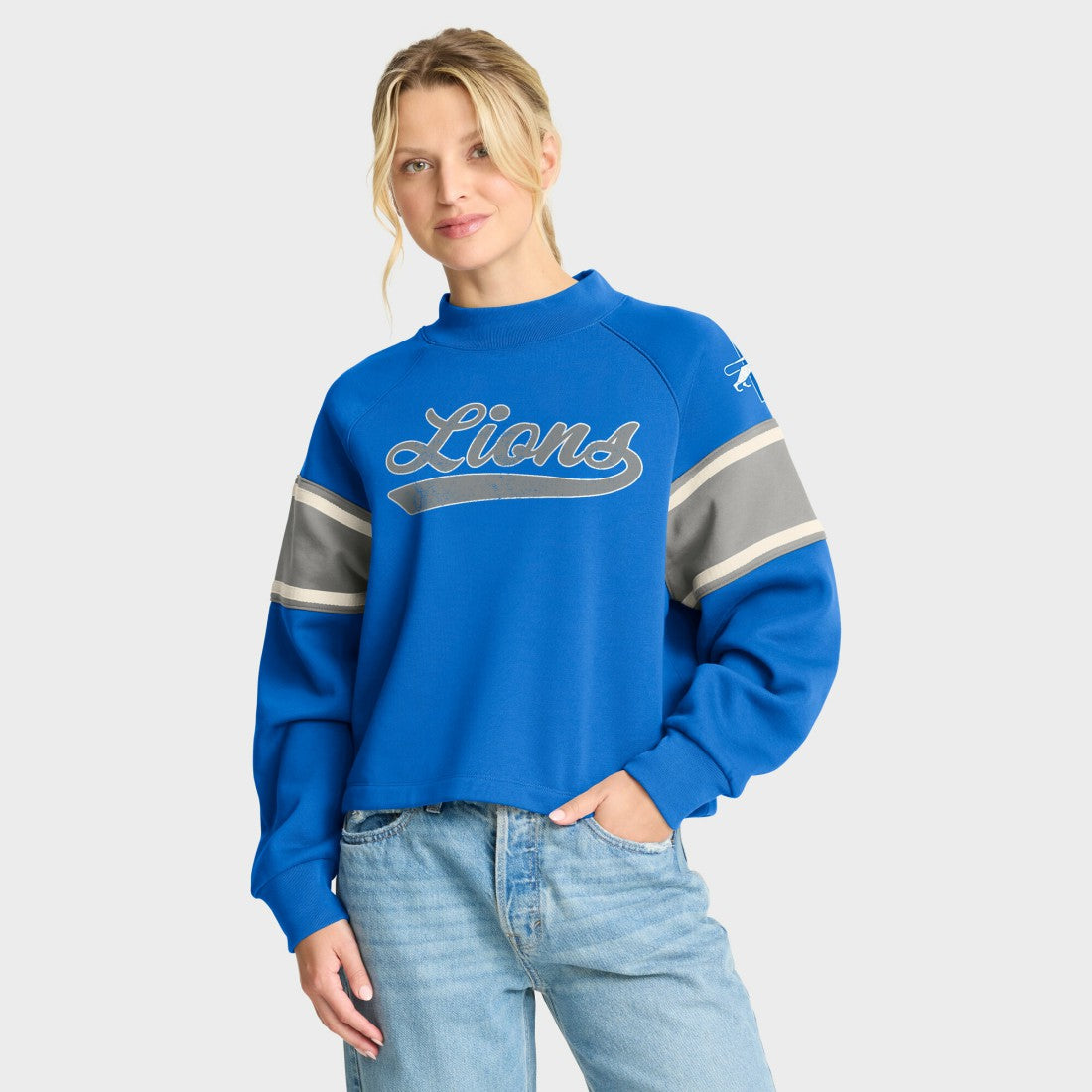 Detroit Lions Oversized Hometown Toss Sweep Mock Neck Pullover - Blue - Fanatics