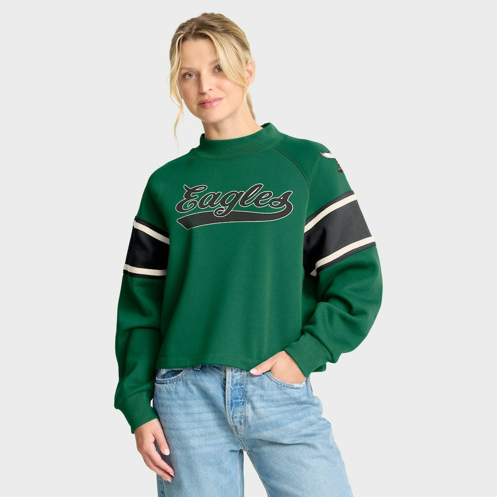 Philadelphia Eagles Oversized Hometown Toss Sweep Mock Neck Pullover - Kelly Green - Fanatics