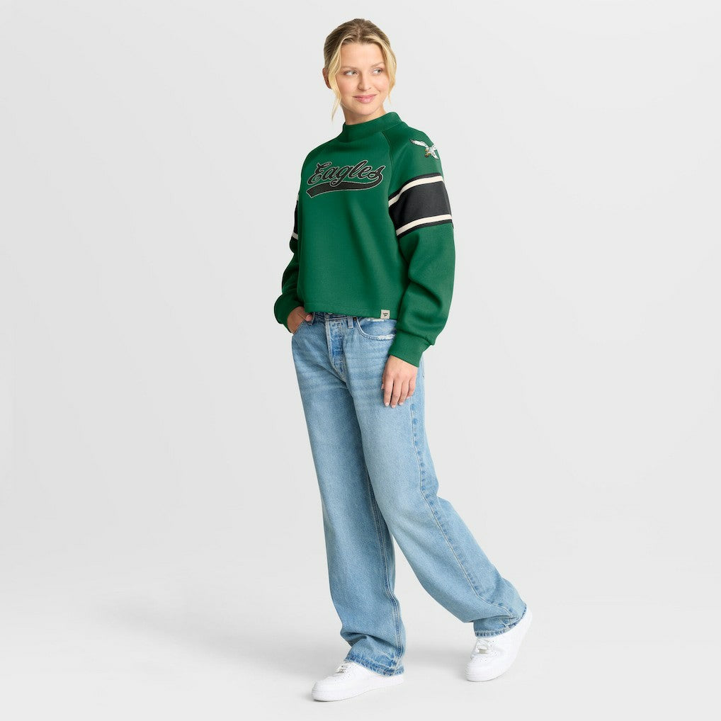 Philadelphia Eagles Oversized Hometown Toss Sweep Mock Neck Pullover - Kelly Green - Fanatics