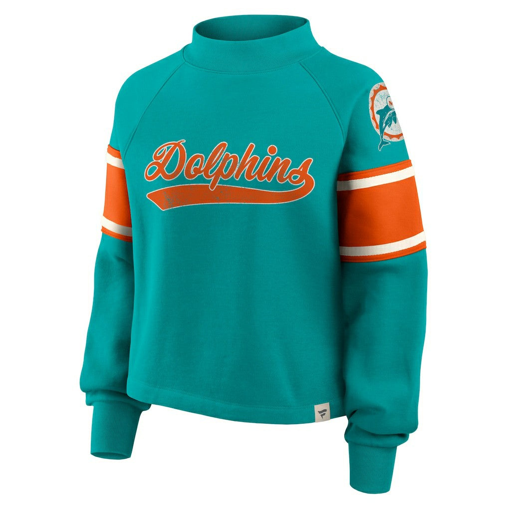 Miami Dolphins Oversized Hometown Toss Sweep Mock Neck Pullover - Aqua - Fanatics