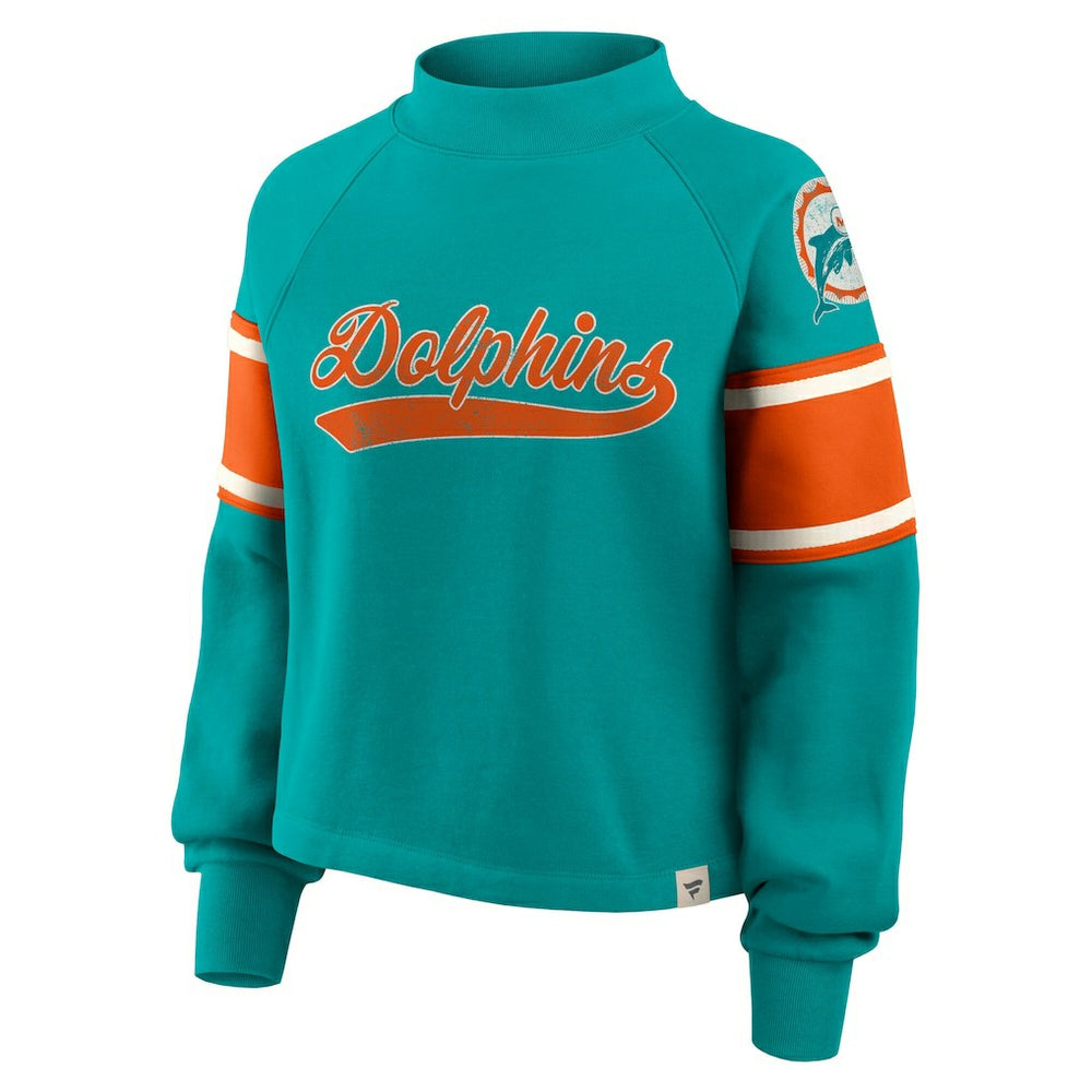Miami Dolphins Oversized Hometown Toss Sweep Mock Neck Pullover - Aqua - Fanatics