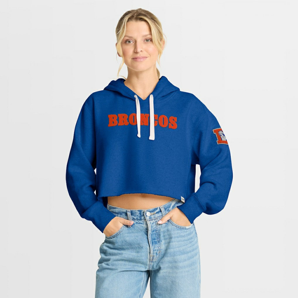 Denver Broncos Women's Oversized Hometown Heritage Cropped Hoodie - Royal - Fanatics