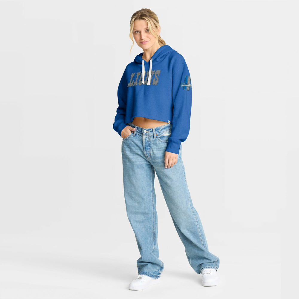 Detroit Lions Women's Oversized Hometown Heritage Cropped Hoodie - Blue - Fanatics