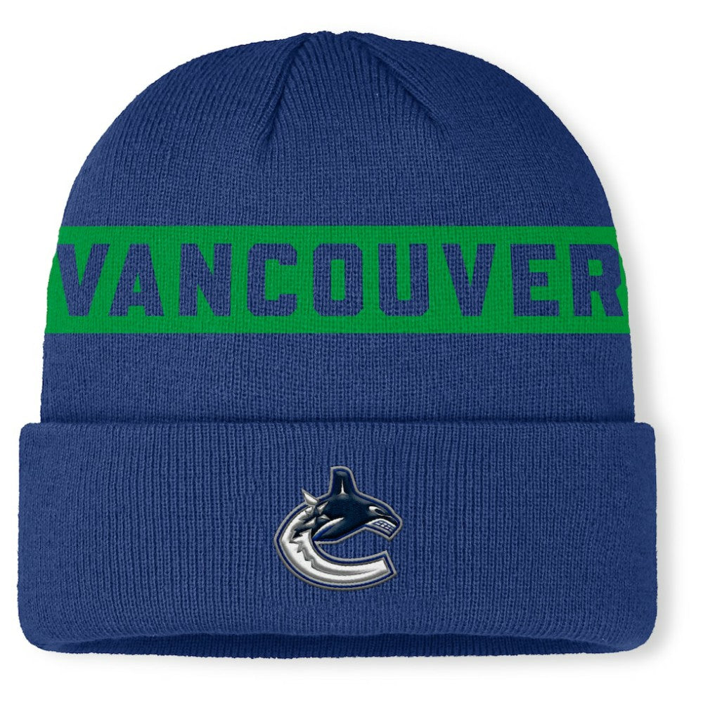 Vancouver Canucks Fanatics Authentic Pro Rink Cuffed Knit Hat - Blue | Fanatics Clearance