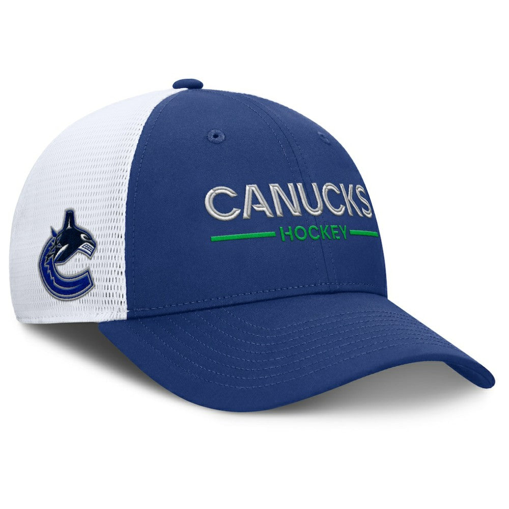 Vancouver Canucks Fanatics Authentic Pro Rink Lockup Adjustable Trucker Hat - Blue/White | Fanatics near me