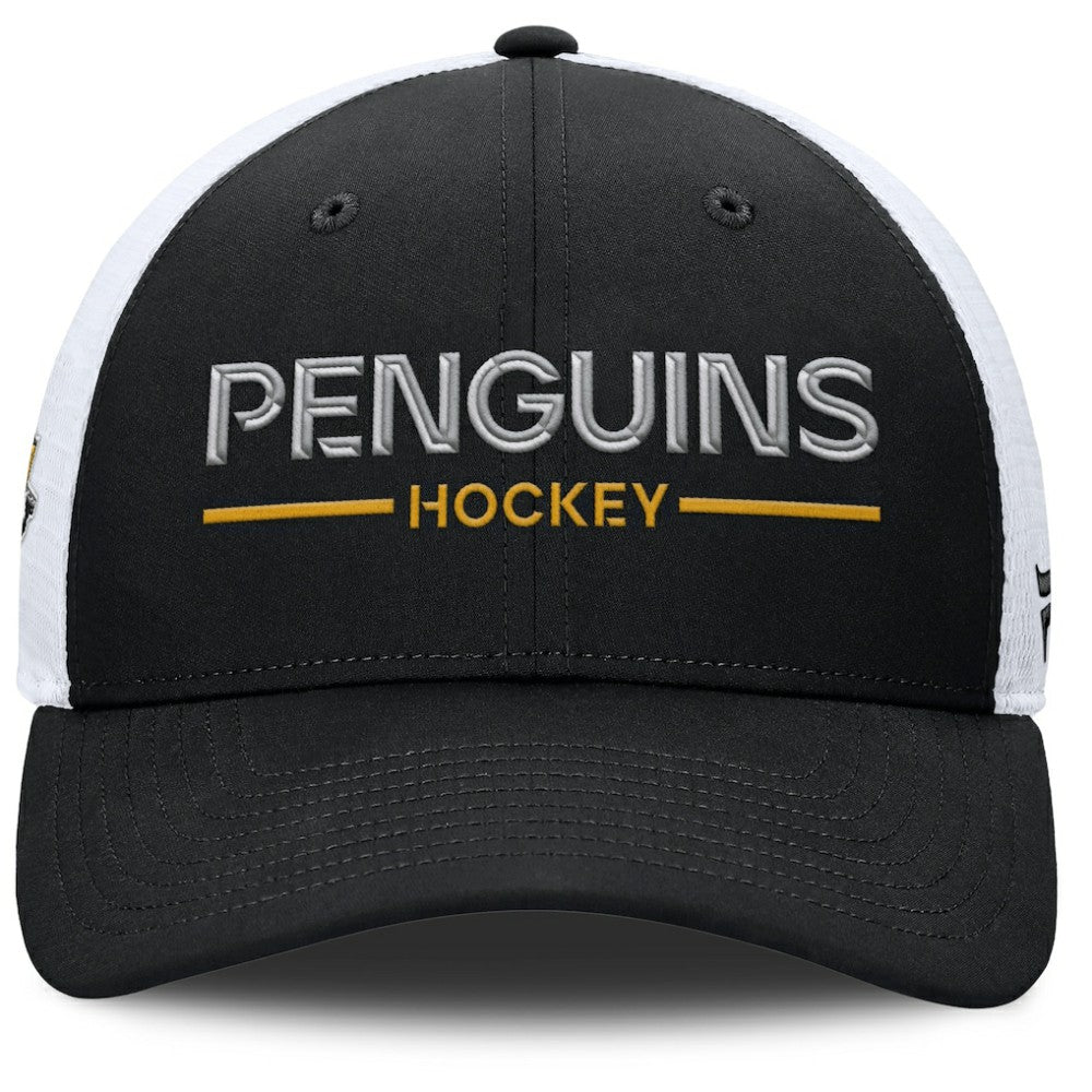 Pittsburgh Penguins Fanatics Authentic Pro Rink Lockup Adjustable Trucker Hat - Black/White | Fanatics Lifestyle