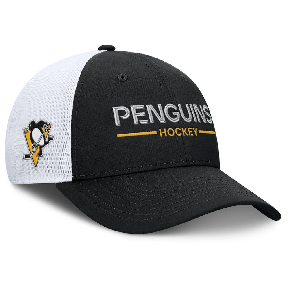 Pittsburgh Penguins Fanatics Authentic Pro Rink Lockup Adjustable Trucker Hat - Black/White | Fanatics Lifestyle
