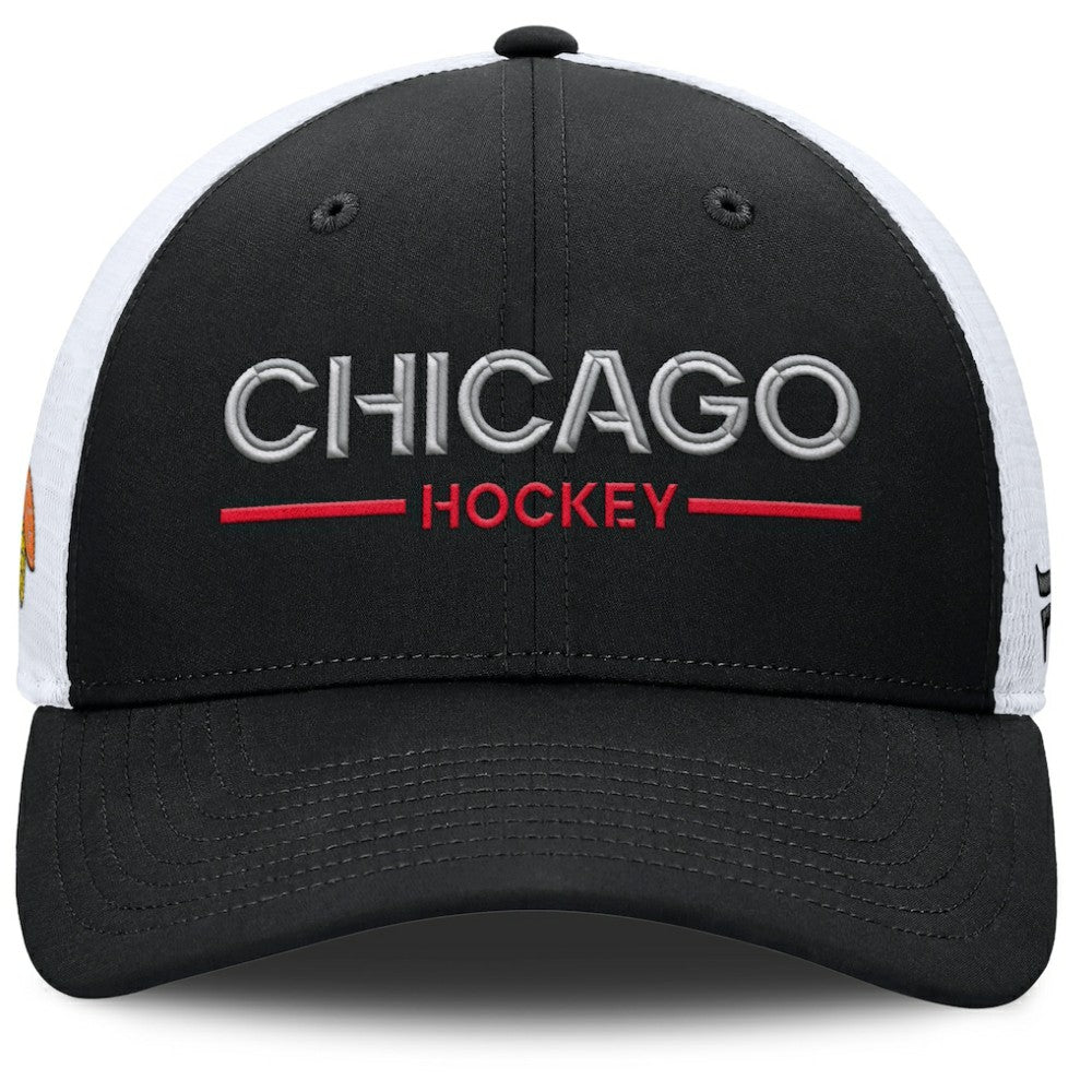 Chicago Blackhawks Fanatics Authentic Pro Rink Lockup Adjustable Trucker Hat - Black/White | Fanatics on sale