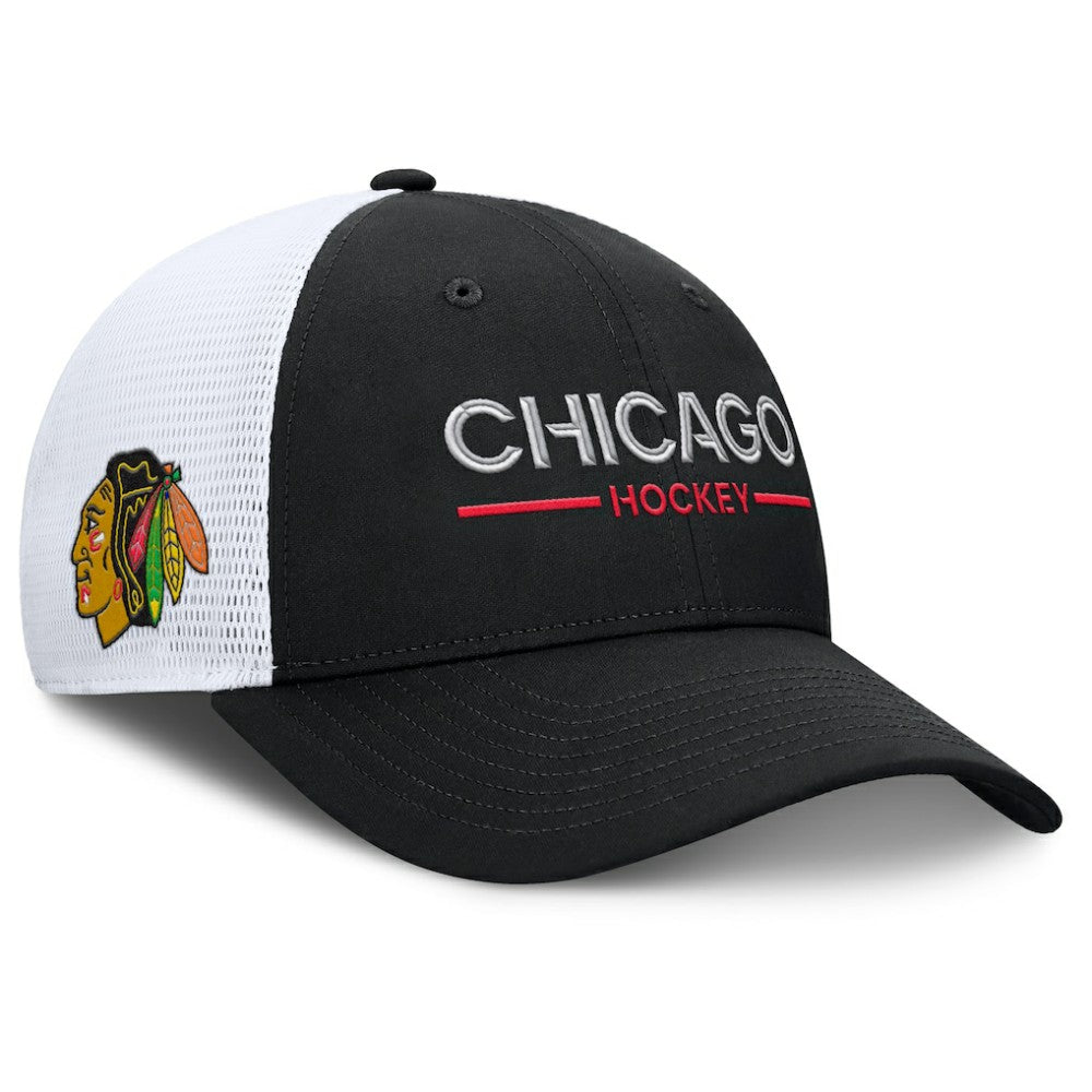 Chicago Blackhawks Fanatics Authentic Pro Rink Lockup Adjustable Trucker Hat - Black/White | Fanatics on sale