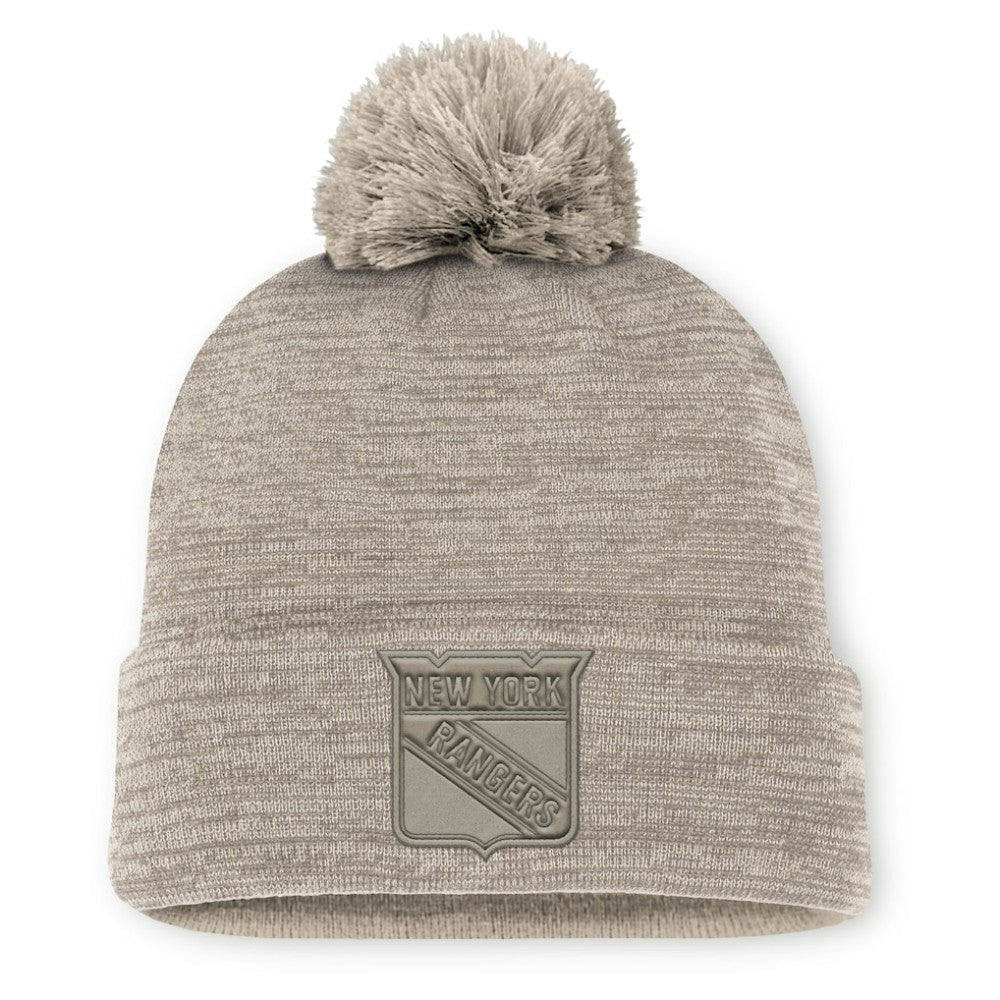 New York Rangers Fanatics Authentic Pro Road Cuffed Knit Hat with Pom - Tan | Fanatics sale