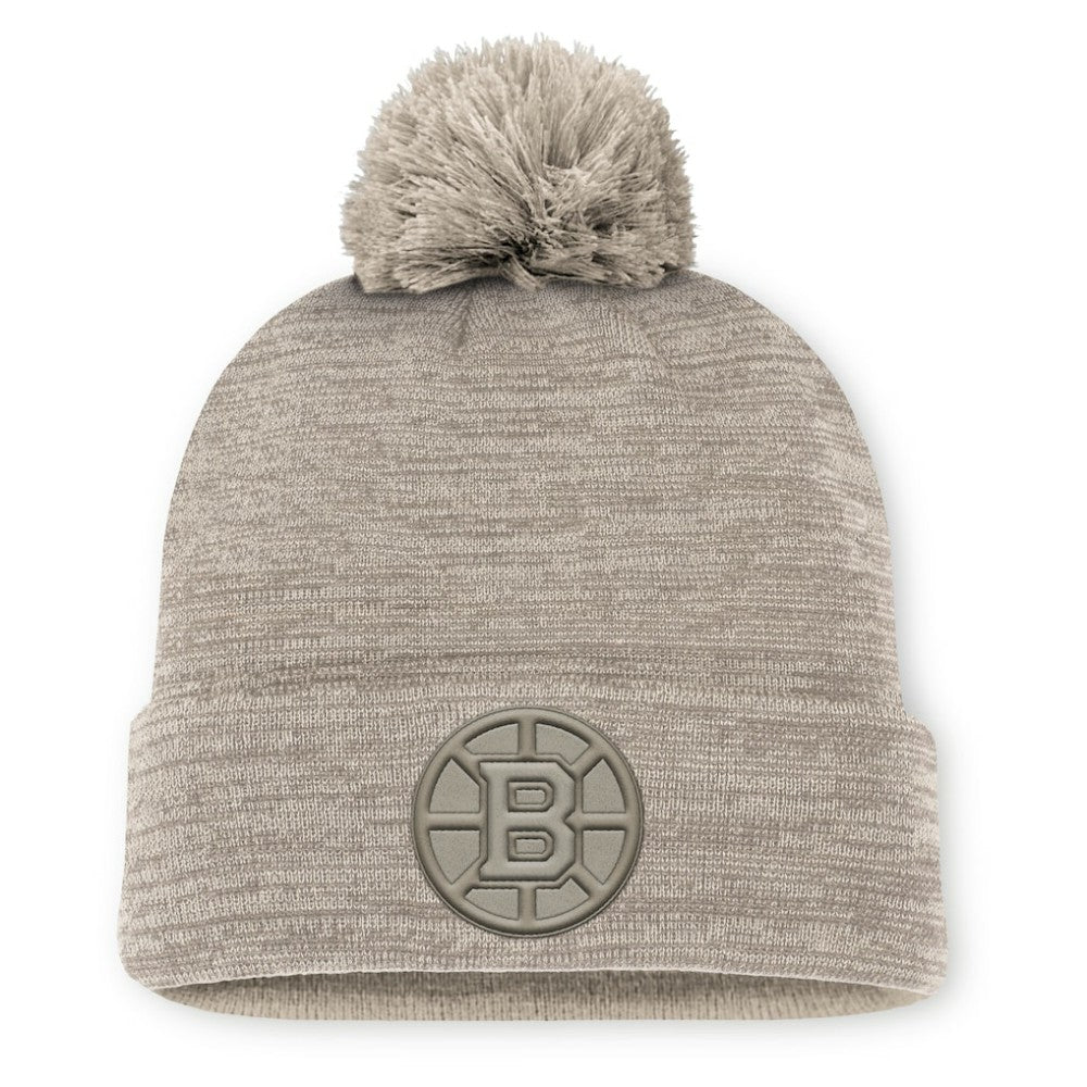 Boston Bruins Fanatics Authentic Pro Road Cuffed Knit Hat with Pom - Tan | Fanatics Lifestyle
