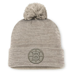 Boston Bruins Fanatics Authentic Pro Road Cuffed Knit Hat with Pom - Tan | Fanatics Lifestyle