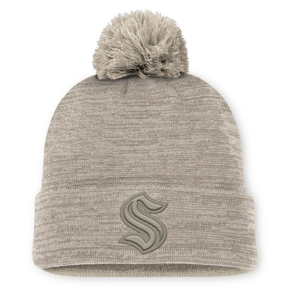 Seattle Kraken Fanatics Authentic Pro Road Cuffed Knit Hat with Pom - Tan | Fanatics Lifestyle