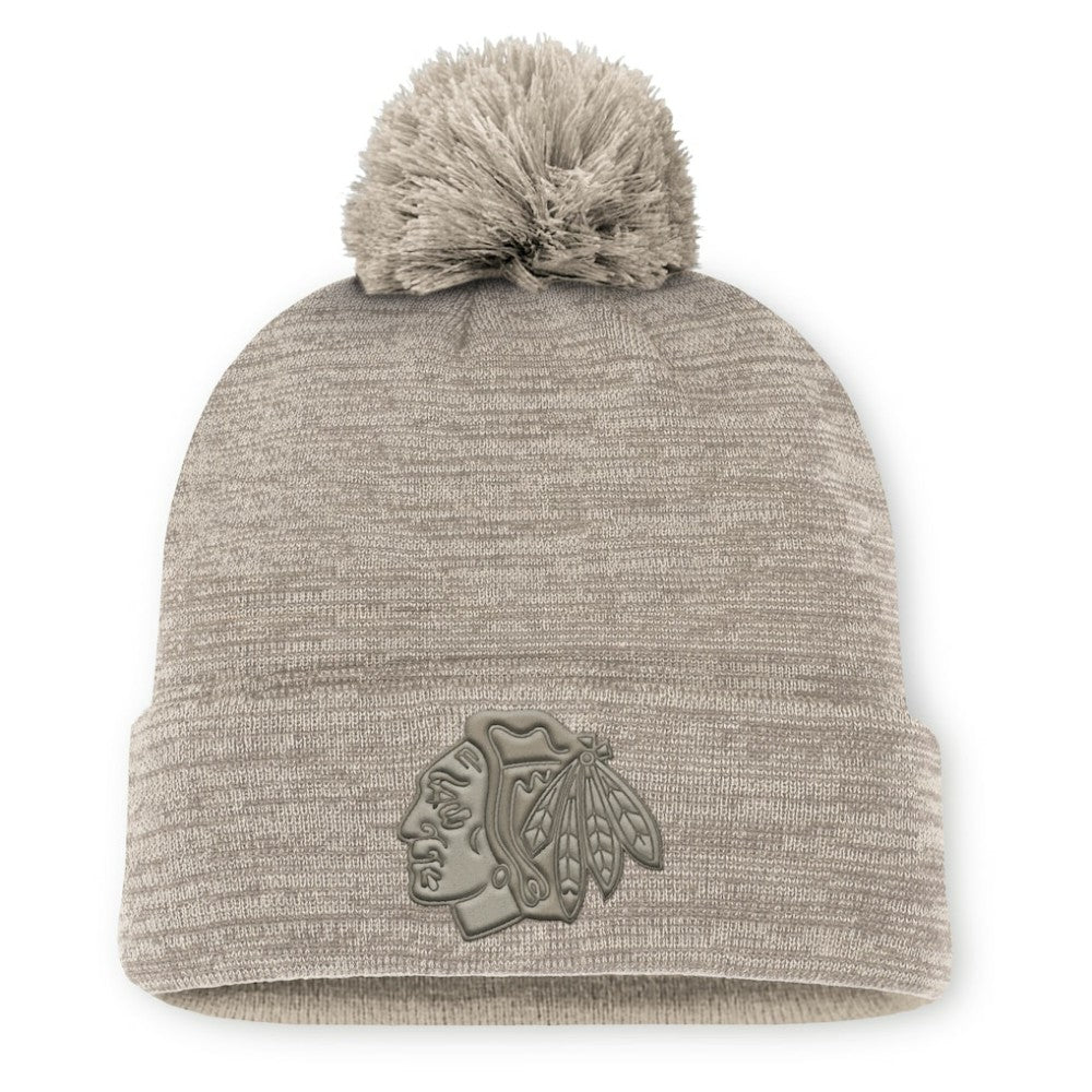 Chicago Blackhawks Fanatics Authentic Pro Road Cuffed Knit Hat with Pom - Tan | Fanatics on sale