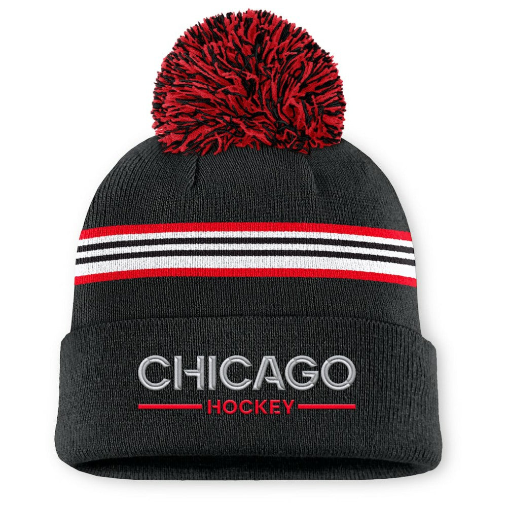 Chicago Blackhawks Fanatics Women's Authentic Pro Rink Cuffed Knit Hat with Pom - Black | Fanatics Clearance