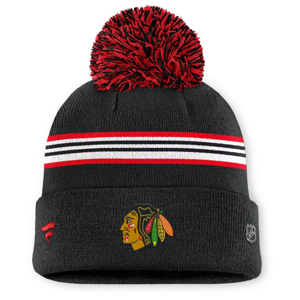 Chicago Blackhawks Fanatics Women's Authentic Pro Rink Cuffed Knit Hat with Pom - Black | Fanatics Clearance