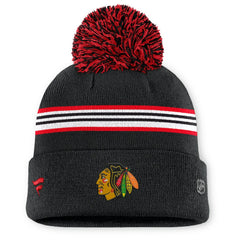 Chicago Blackhawks Fanatics Women's Authentic Pro Rink Cuffed Knit Hat with Pom - Black | Fanatics Clearance