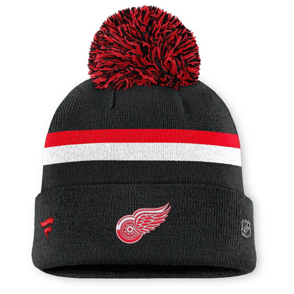 Detroit Red Wings Fanatics Women's Authentic Pro Rink Cuffed Knit Hat with Pom - Black | Fanatics Lifestyle
