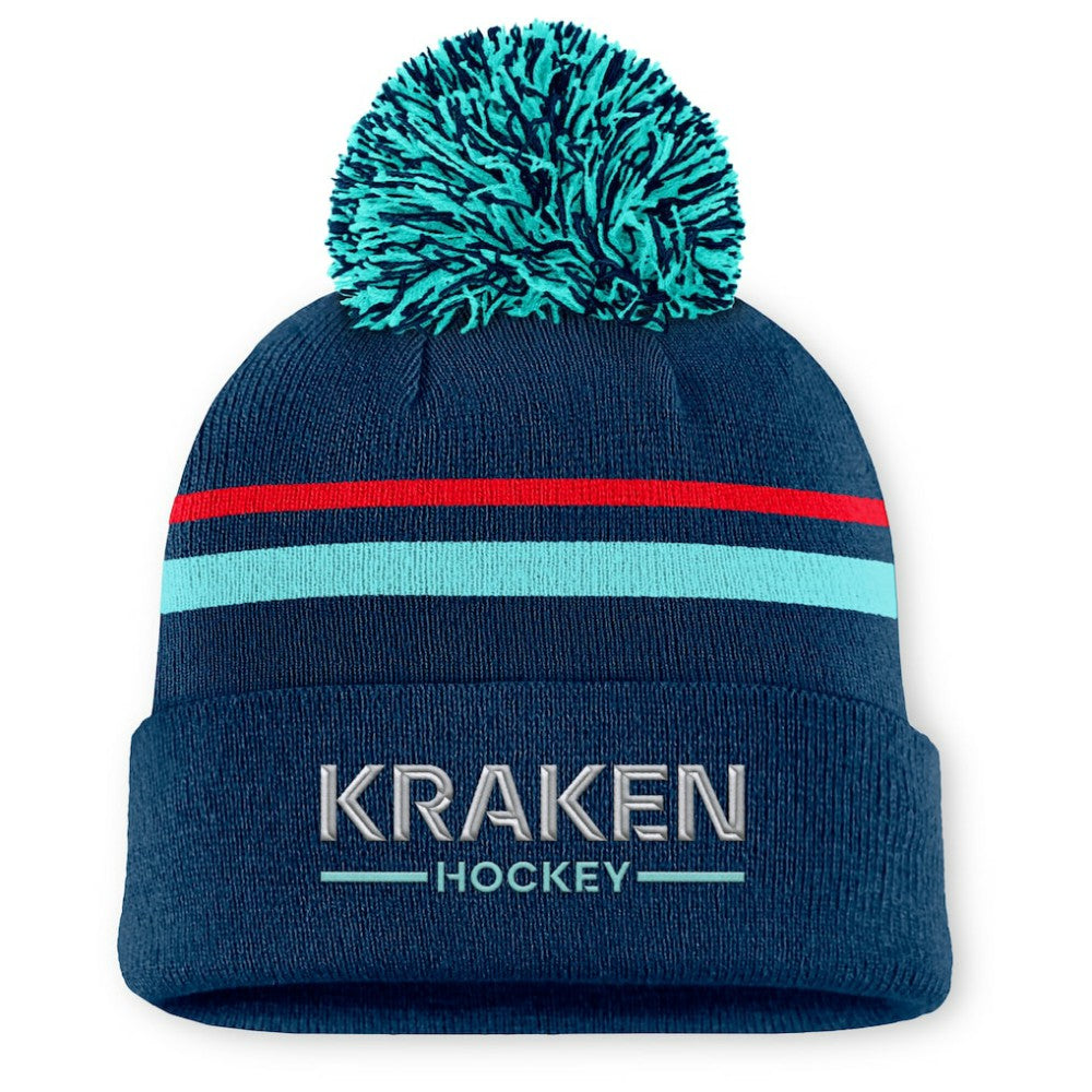 Seattle Kraken Fanatics Women's Authentic Pro Rink Cuffed Knit Hat with Pom - Deep Sea Blue | Fanatics Lifestyle