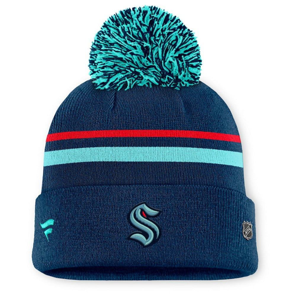 Seattle Kraken Fanatics Women's Authentic Pro Rink Cuffed Knit Hat with Pom - Deep Sea Blue | Fanatics Lifestyle