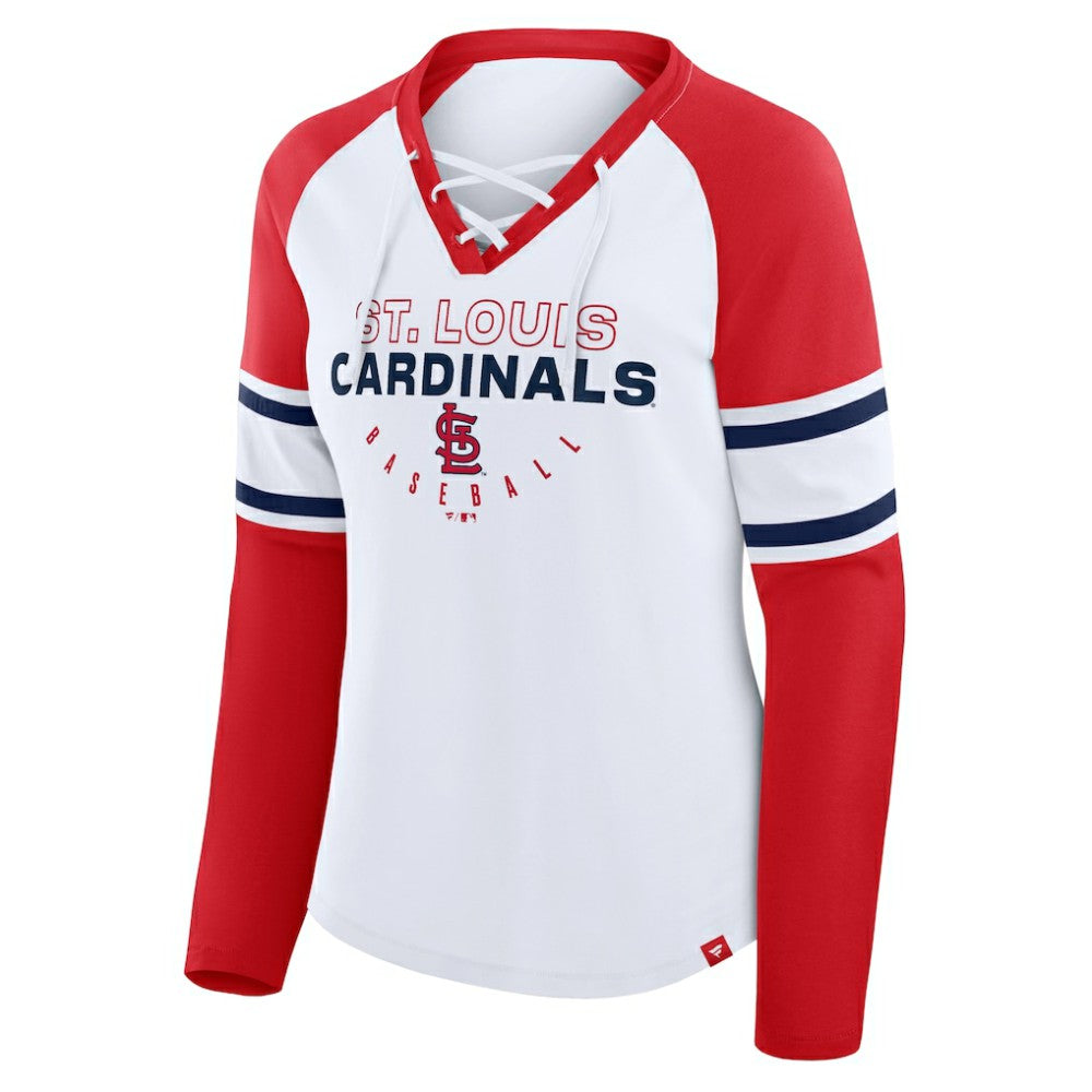 St. Louis Cardinals Fanatics Women's Blitz Package Raglan Lace-Up V-Neck Long Sleeve T-Shirt Sale