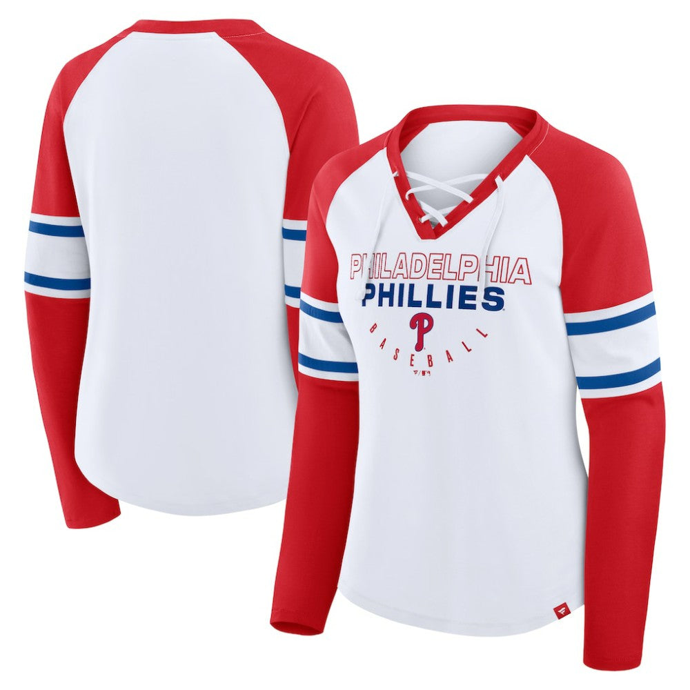 Philadelphia Phillies Fanatics Women's Blitz Package Raglan Lace-Up V-Neck Long Sleeve T-Shirt for sale