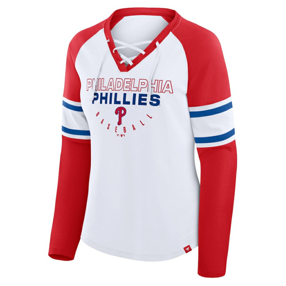 Philadelphia Phillies Fanatics Women's Blitz Package Raglan Lace-Up V-Neck Long Sleeve T-Shirt for sale