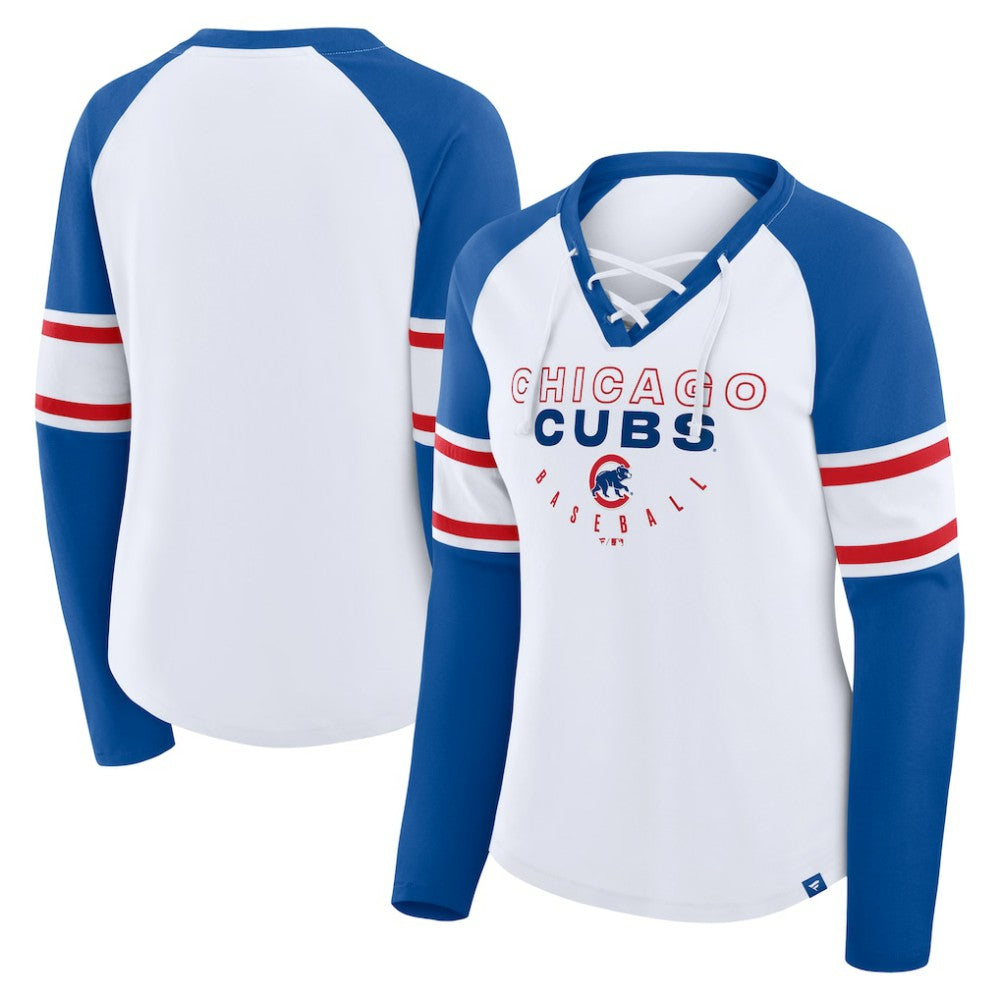 Chicago Cubs Fanatics Women's Blitz Package Raglan Lace-Up V-Neck Long Sleeve T-Shirt for sale