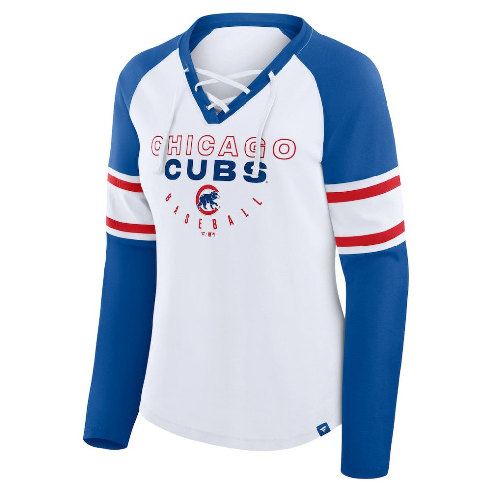 Chicago Cubs Fanatics Women's Blitz Package Raglan Lace-Up V-Neck Long Sleeve T-Shirt for sale
