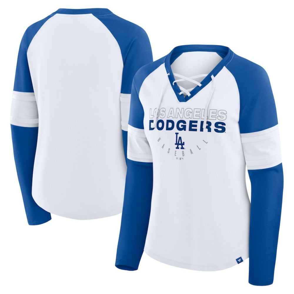 Los Angeles Dodgers Fanatics Women's Blitz Package Raglan Lace-Up V-Neck Long Sleeve T-Shirt Online