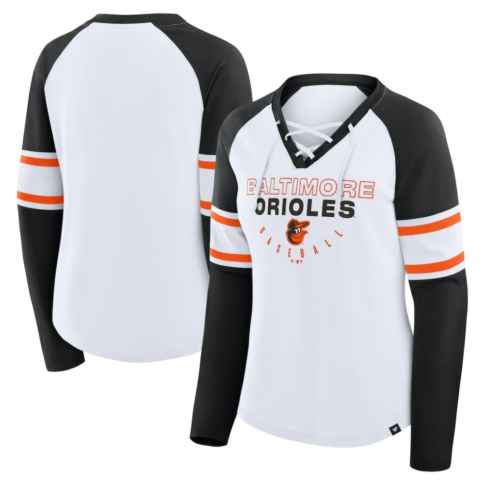 Baltimore Orioles Fanatics Women's Blitz Package Raglan Lace-Up V-Neck Long Sleeve T-Shirt Near Me