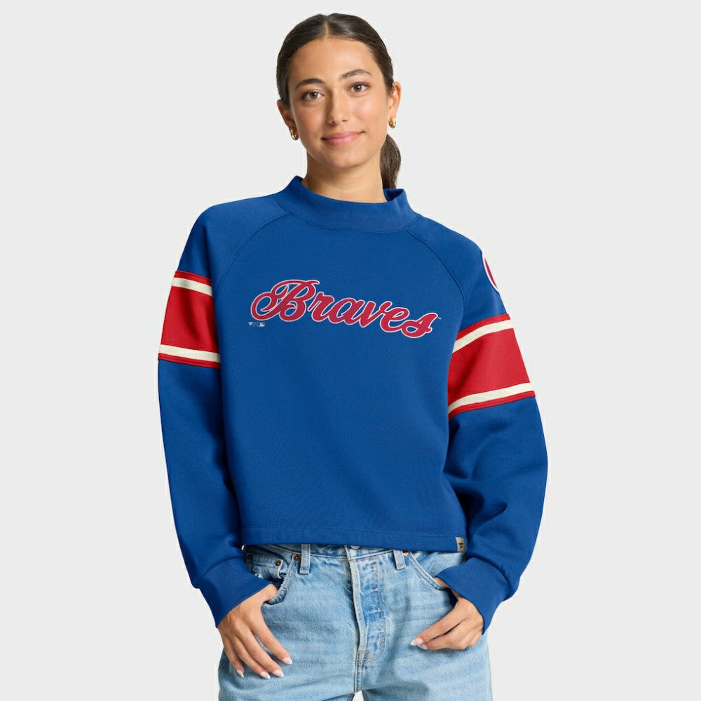 Atlanta Braves Fanatics Women's Oversized Toss Sweep Raglan Pullover Sweatshirt Outlet