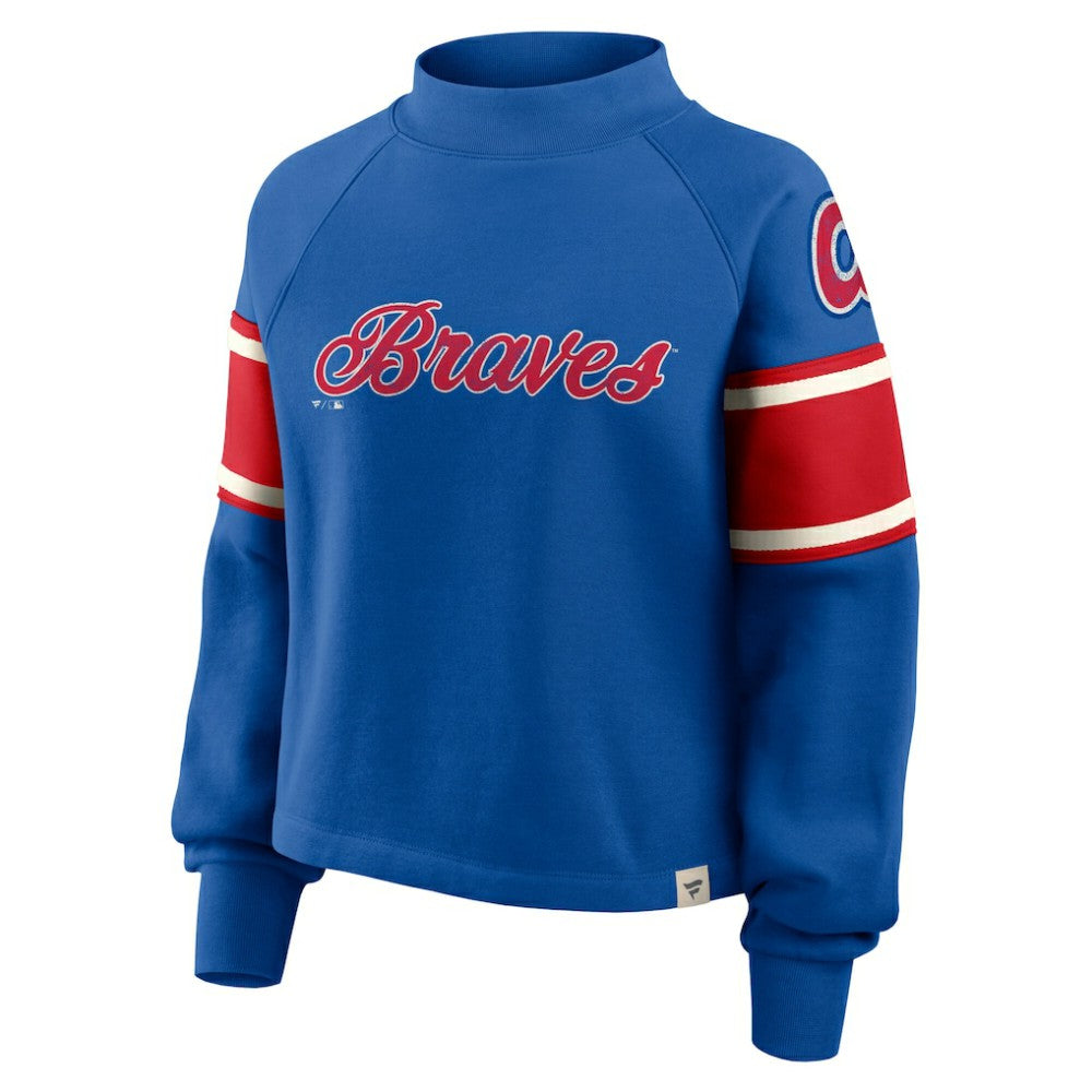 Atlanta Braves Fanatics Women's Oversized Toss Sweep Raglan Pullover Sweatshirt Outlet