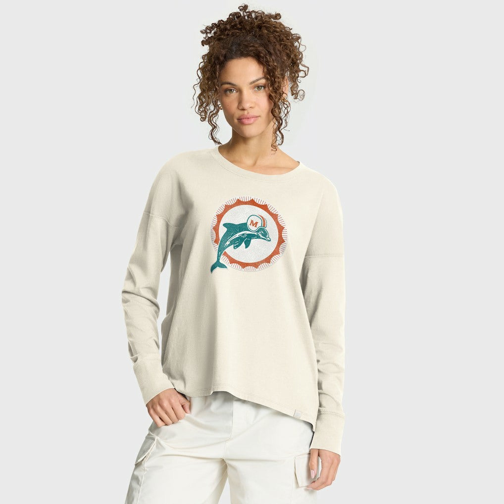 Miami Dolphins Women's Dove Legacy Long Sleeve T-Shirt - Cream - Fanatics