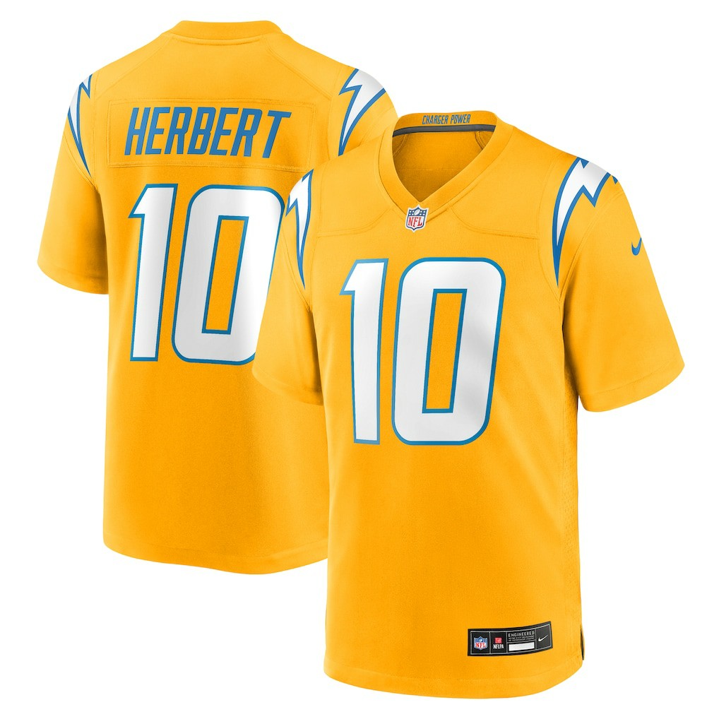 Justin Herbert Los Angeles Chargers Alternate Charger Power Game Player Jersey - Gold - Nike