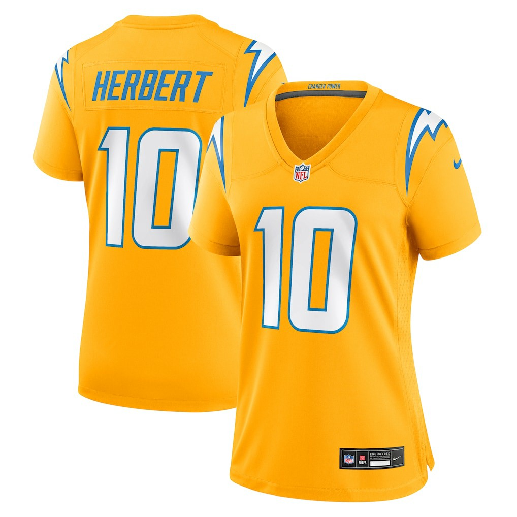 Justin Herbert Los Angeles Chargers Women's Alternate Charger Power Game Jersey - Gold - Nike