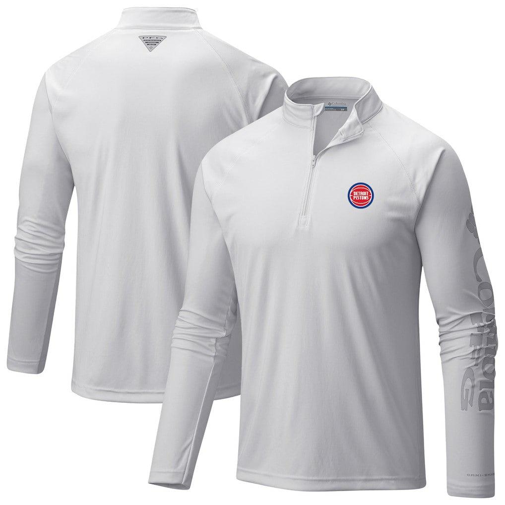 Columbia Detroit Pistons Terminal Tackle Raglan Omni-Shade Quarter-Zip Jacket White