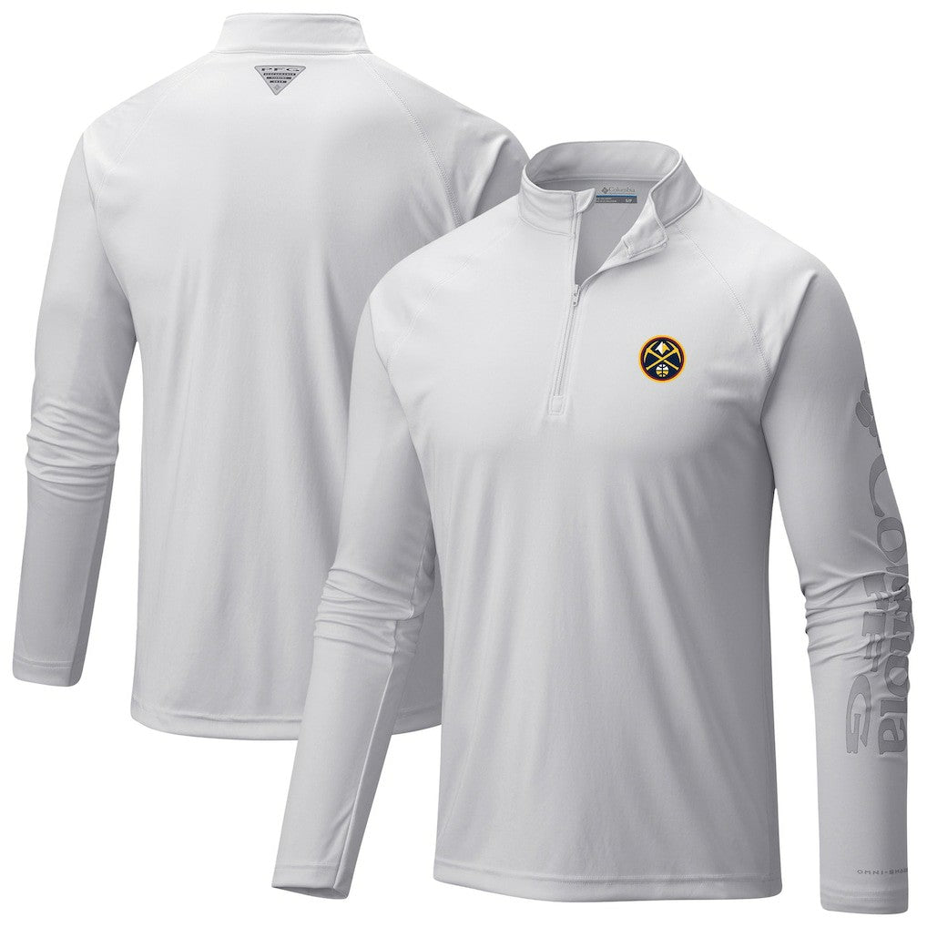 Columbia Denver Nuggets Terminal Tackle Raglan Omni-Shade Quarter-Zip Jacket White