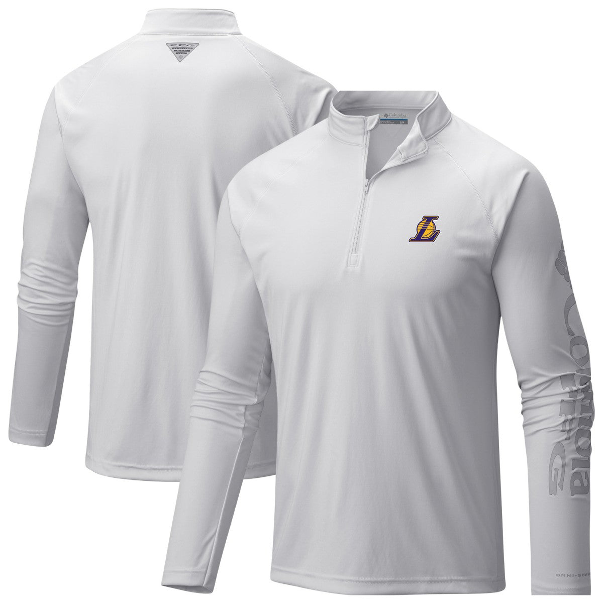 Columbia Los Angeles Lakers PFG Terminal Tackle Quarter-Zip Top White