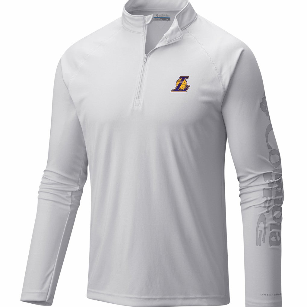 Columbia Los Angeles Lakers PFG Terminal Tackle Quarter-Zip Top White