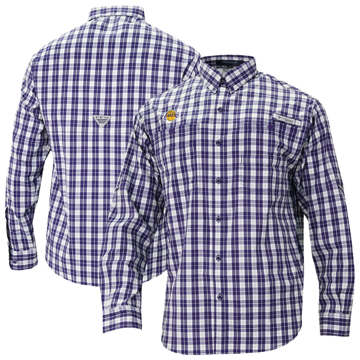 Columbia Los Angeles Lakers Super Tamiami Omni-Shade Long Sleeve Button-Down Shirt Purple