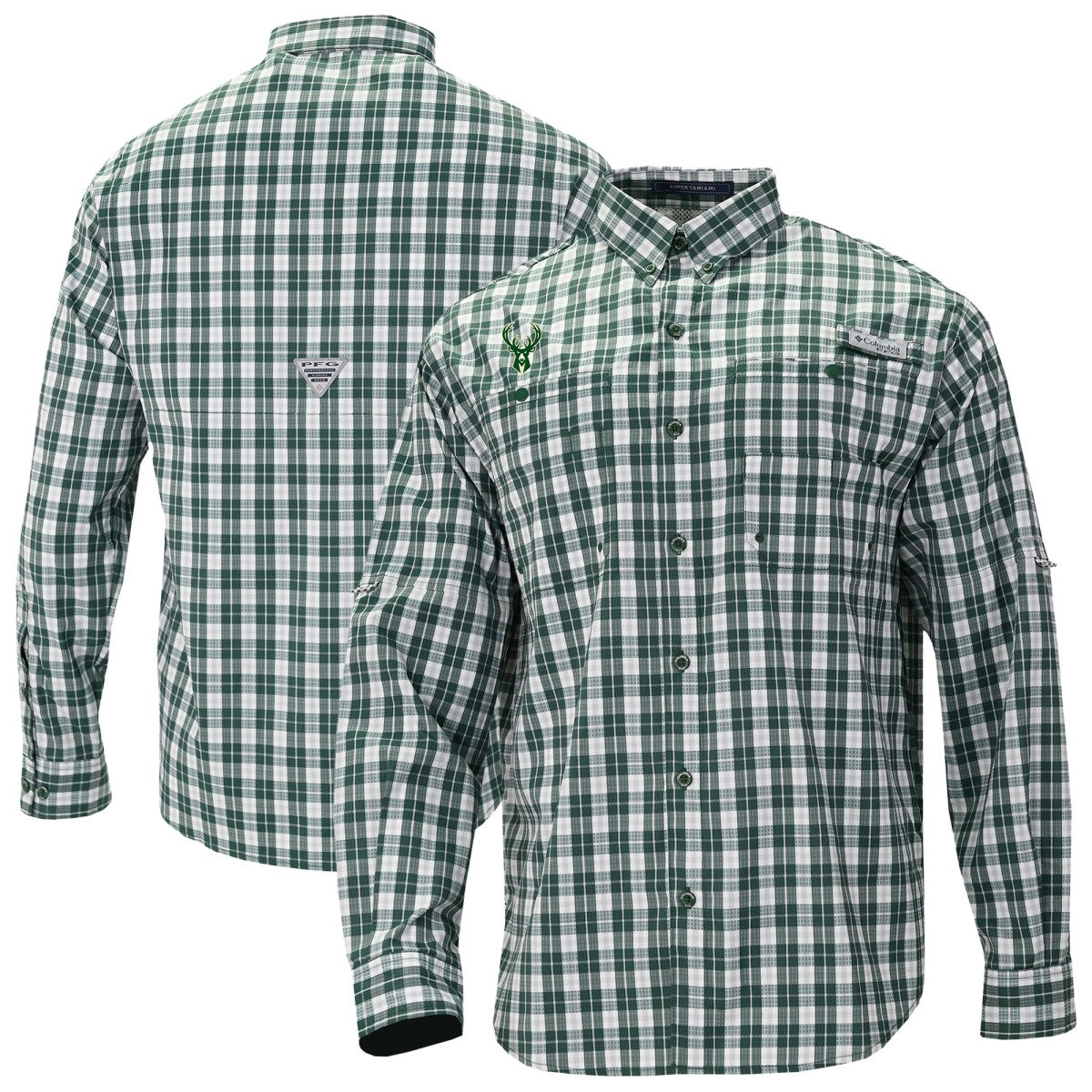 Columbia Milwaukee Bucks Super Tamiami Omni-Shade Long Sleeve Button-Down Shirt Green