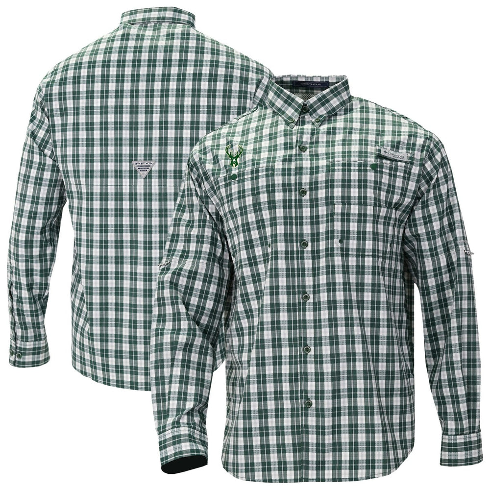 Columbia Milwaukee Bucks Super Tamiami Omni-Shade Long Sleeve Button-Down Shirt Green