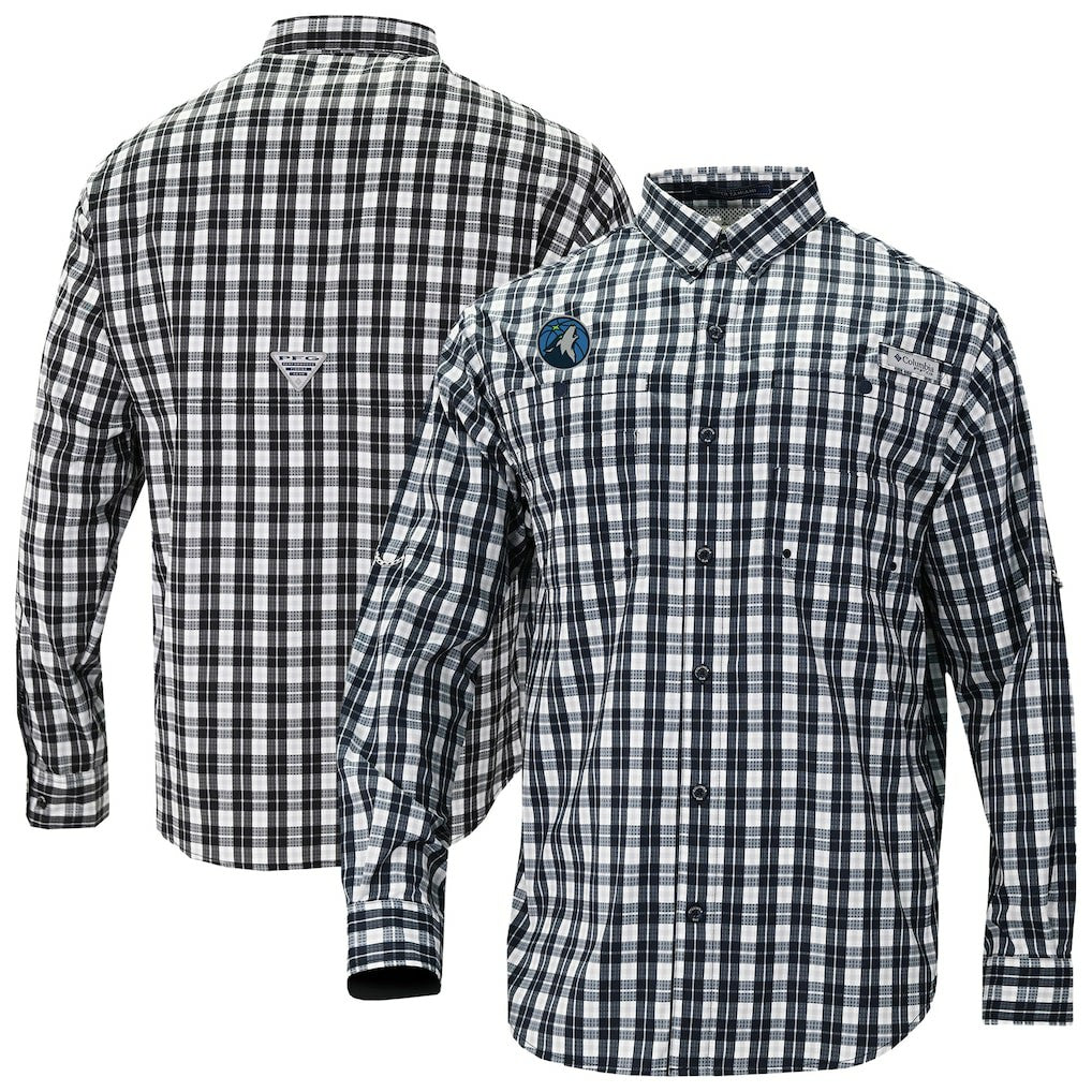 Columbia Minnesota Timberwolves Super Tamiami Omni-Shade Long Sleeve Button-Down Shirt Navy