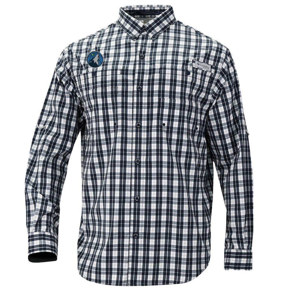 Columbia Minnesota Timberwolves Super Tamiami Omni-Shade Long Sleeve Button-Down Shirt Navy