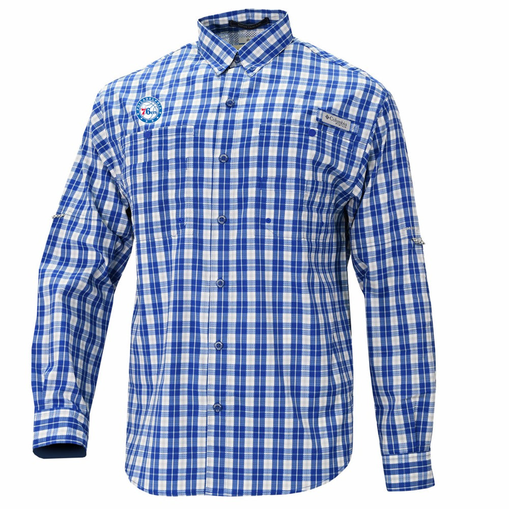 Columbia Philadelphia 76ers Super Tamiami Omni-Shade Long Sleeve Button-Down Shirt Blue