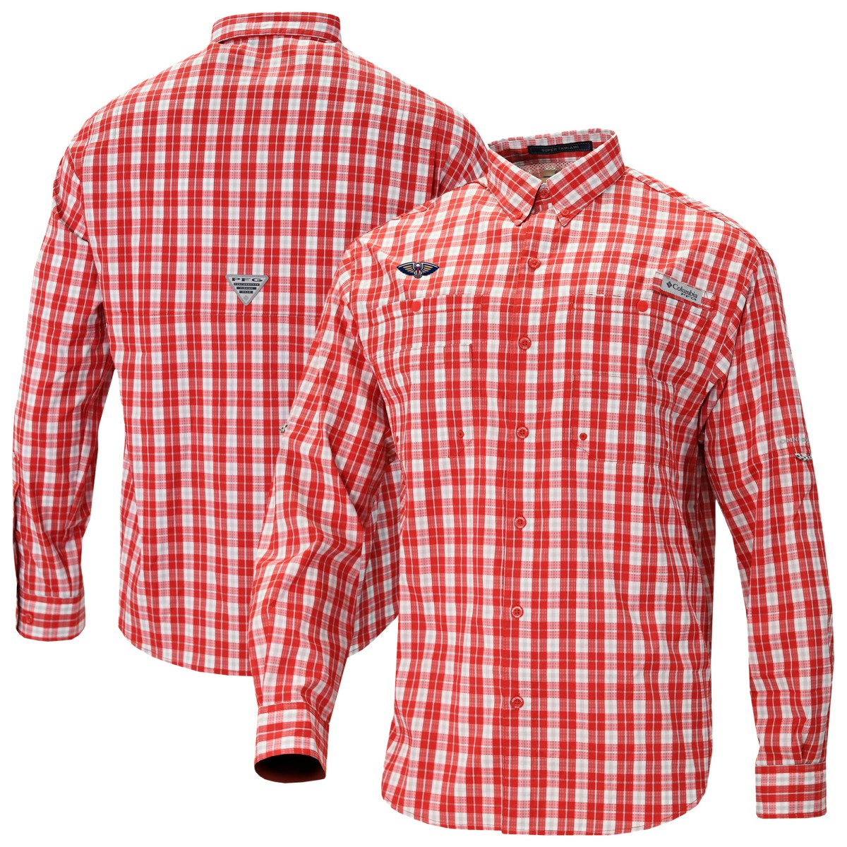 Columbia New Orleans Pelicans Super Tamiami Omni-Shade Long Sleeve Button-Down Shirt Red