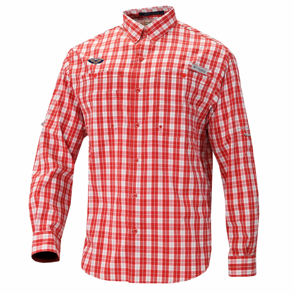 Columbia New Orleans Pelicans Super Tamiami Omni-Shade Long Sleeve Button-Down Shirt Red