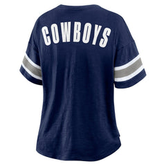 Dallas Cowboys Women's Redzone Bling Stripe Sleeve Notch Neck T-Shirt - Navy - Fanatics