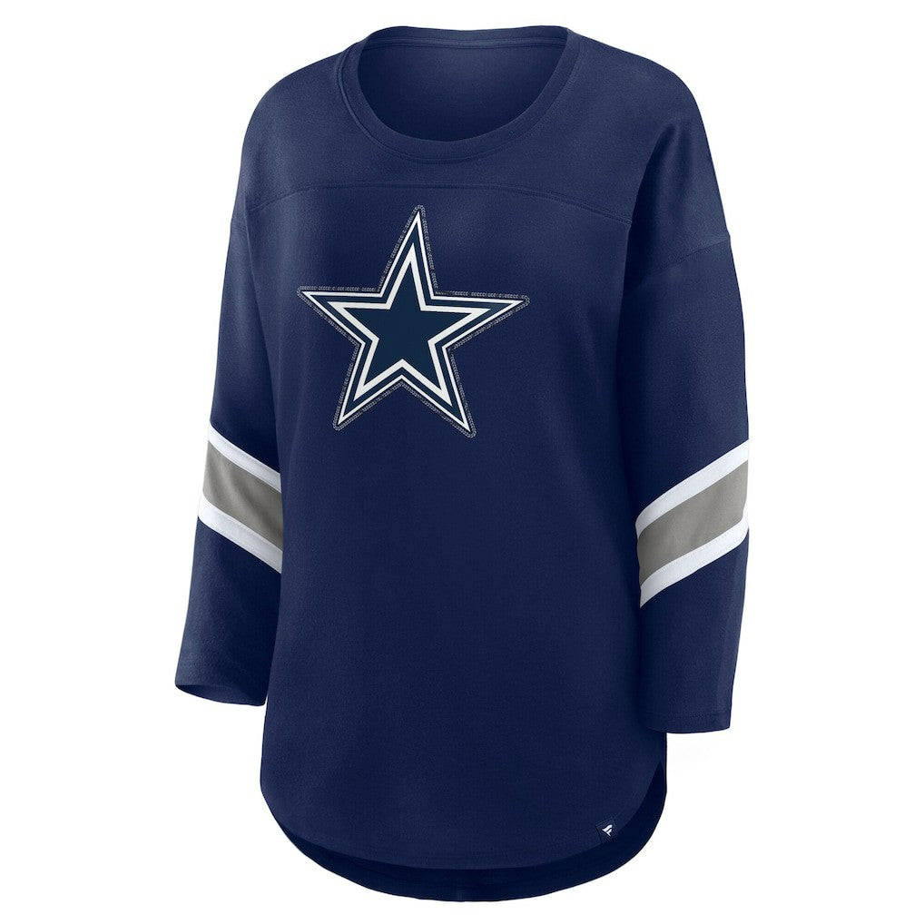 Dallas Cowboys Women's Redzone Bling 3/4-Sleeve T-Shirt - Navy - Fanatics
